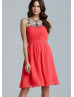 Coral Chiffon Jewel Neckline Short Prom Dress